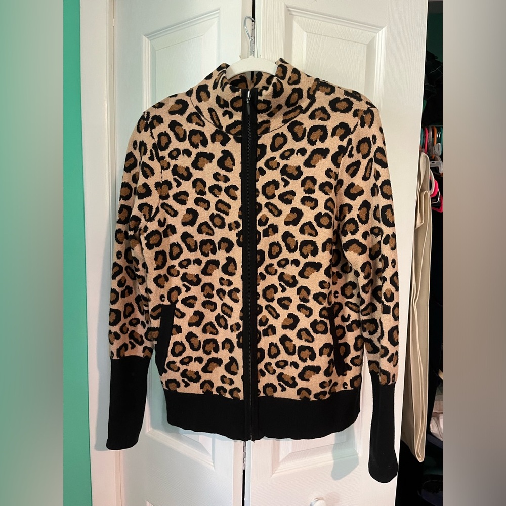 Rachel Zoe Leopard Zip Up Sweater